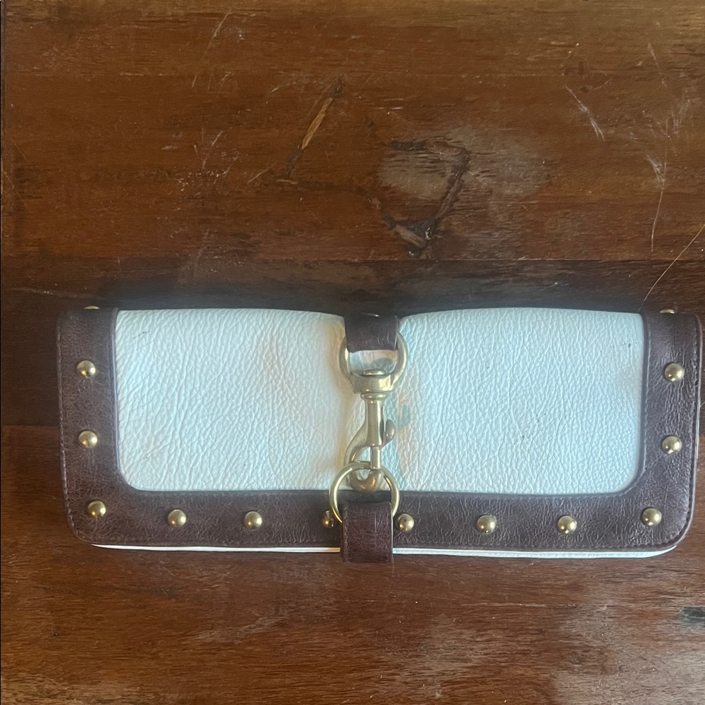 JJ Winters White and Brown Studded Clutch